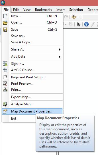 Designing Maps in ArcMap Setting map document properties You can define how path references are maintained in your document by checking or unchecking Store relative pathnames to data source.