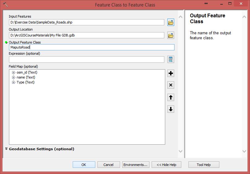2. Set required parameters for Feature Class To Feature Class tool