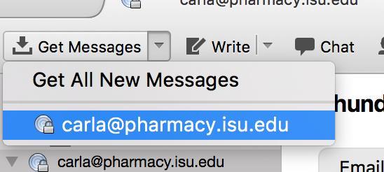 Hit Get Messages in Thunderbird o Then select your pharmacy Email Address You will then see an indicator of the messages being downloaded to your computer.