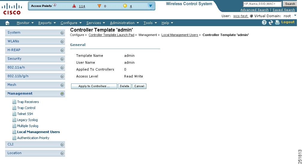 Chapter 12 Configuring Controller Templates Click Save. Configuring a Local Management User Template Follow these steps to add or modify a local management user template.