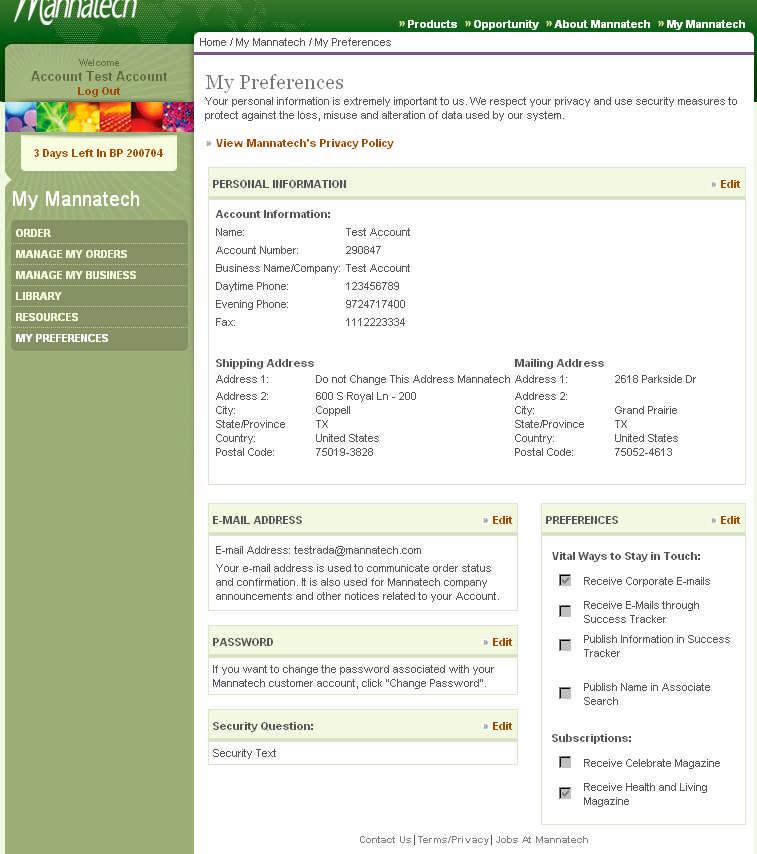 My Preferences The link titled my preferences in the left navigation routes the you to your profile page. This page provides you with the ability to view your settings and/or edit them.