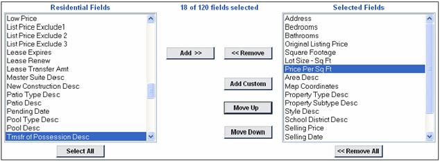 CMA To add fields To remove fields 1. Using the left-hand window of available fields, highlight one or more fields you want to add to your CMA report.