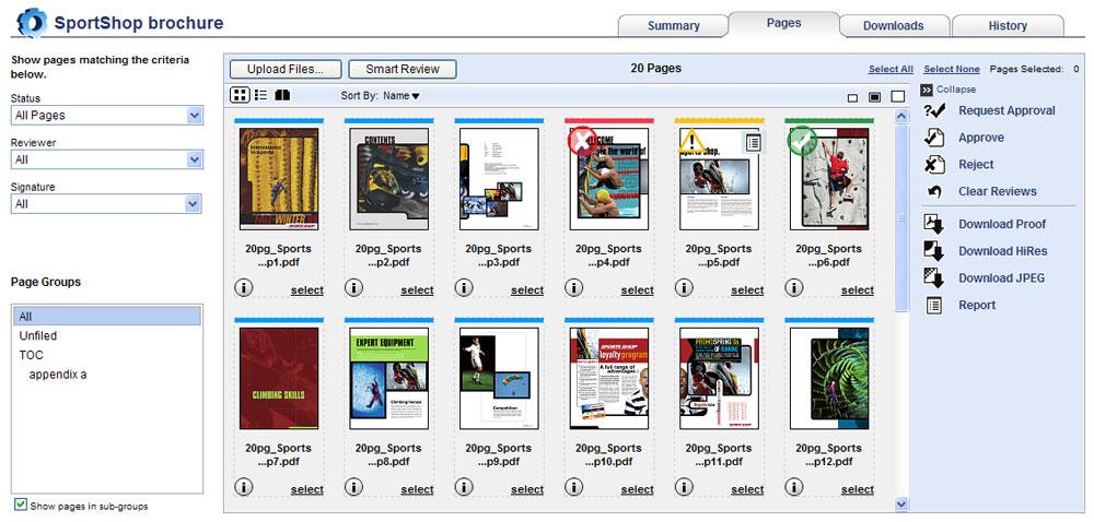 6 InSite Prepress Portal 5.0 Customer Quick Start Guide Pages Tab Click the Pages tab to see page thumbnails, and other page information.
