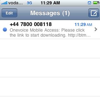 Over the Air activation - 1 Once the user requests the download either via SMS or via the BT Onevoice Mobile Access