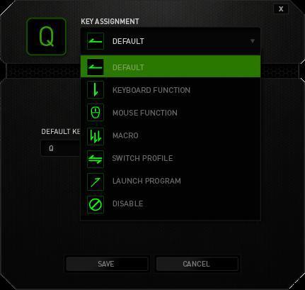 KEY ASSIGNMENT MENU Initially, each key is set to DEFAULT. However, you may change the function of these key by clicking the desired button to access the Key Assignment Menu.