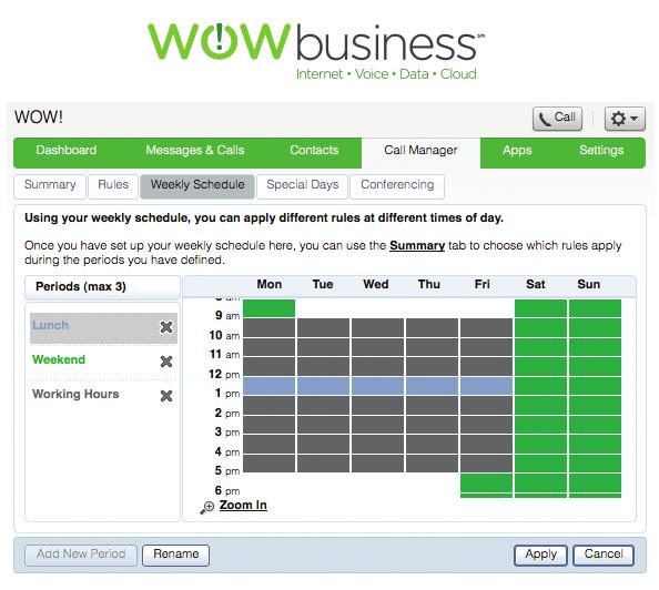 CALL MANAGER (cont.) Weekly Schedule The Weekly Schedule tab lets you configure Call Manager based on what you do in a normal week.