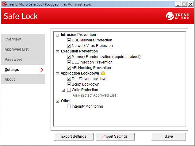 Trend Micro Safe Lock Intelligent Manager Administrator's Guide FIGURE 5-4. Safe Lock settings screen TABLE 5-7.