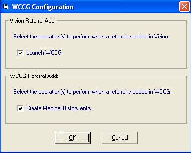 WCCG Vision Settings Vision can be configured to automatically upload Vision referral details to the WCCG. and/or add a Vision medical history when a WCCG referral is created.