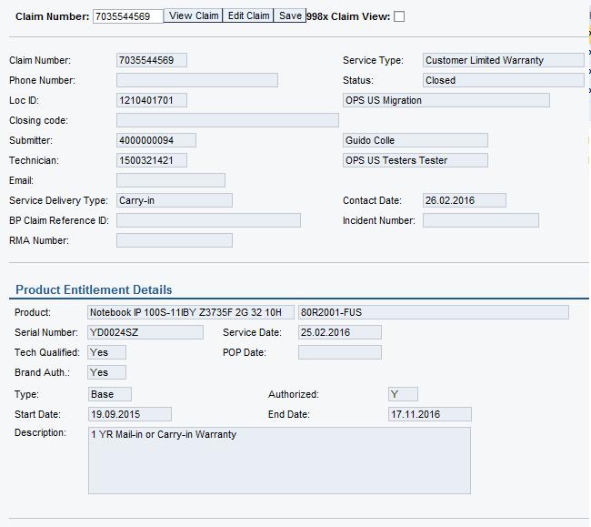View Screen Results View Screen Part Information After a claim has been submitted, the part order will be processed by the Lenovo Services Portal and our parts vendor.
