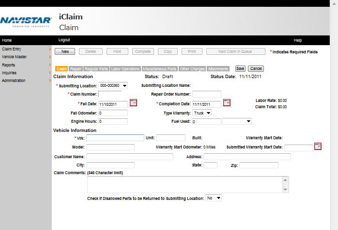 STUDY GUIDE iclaim: Submitting Claims in iclaim: An Overview Lesson 3: Working with iclaim Fields Start a New Claim and Attach a Claim File Start at iclaim Claim screen. Click the New Claim tab.
