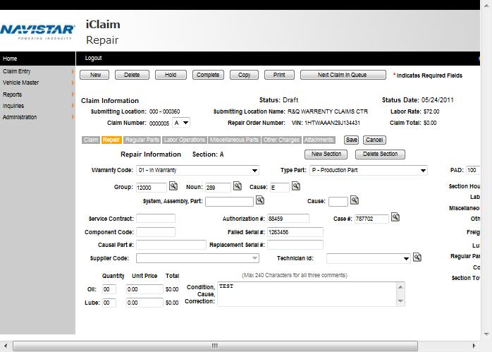 iclaim: Submitting Claims in iclaim: An Overview LESSON 4 Lesson 4: Using Sections in iclaim Starting a New Section Let s take a look at how a new Section is started.