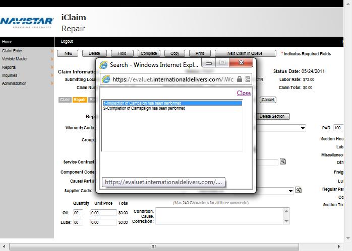 iclaim: Submitting Claims in iclaim: An Overview LESSON 4 Lesson 4: Using Sections in iclaim Click the first Cause code from the displayed list.