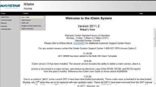 iclaim: Submitting Claims in iclaim: An Overview LESSON 2 Lesson 2: iclaim Home Screen Overview When you navigate to iclaim, you will first see the iclaim Home screen.