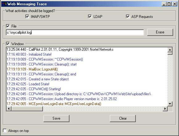 Troubleshooting Standard 2.0 Note that you can enter a filename (eg. c:\mycallpilot.log) and check the File box to enable logging to a text file.