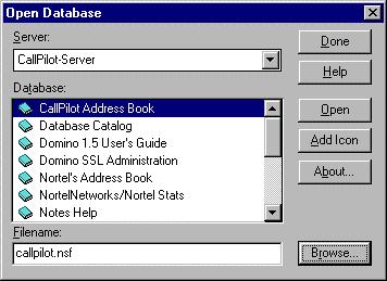Configuring Desktop Messaging Standard 2.0 To install the CallPilot database 1 Insert the CallPilot Desktop Messaging CD in the Lotus Notes server CD-ROM drive. 2 Run LNSERVER.EXE. An empty callpilot.