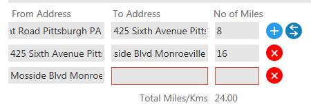 5. If you are traveling to another location (multiple stops) click on add more icon next to the mileage entry. The software will create a line from your last location with From Address filled out.