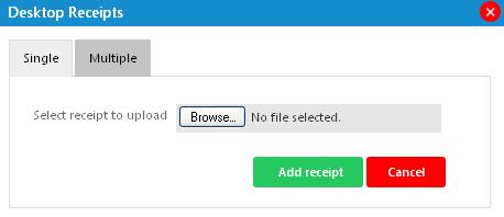 This window contains Single and Multiple tabs which you can use to upload single or multiple receipts respectively. 5.