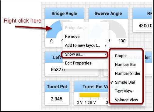 Displaying data in Test mode You may add code to your program to display values for your sensors and actuators while the robot is in Test mode.