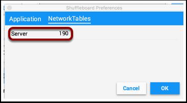 If you're running Shuffleboard with a running Driver Station, the Server field will be auto-populated with the