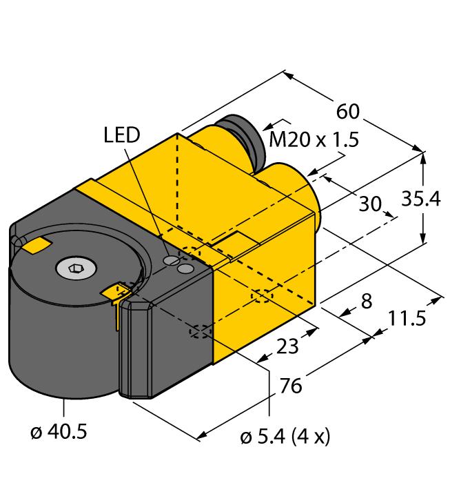 ATEX category II 2 G, Ex Zone 1 ATEX category II 2 D, Ex Zone 21 Rectangular, housing DSU35 Plastic, PP-GF30-VO Detection of angular range 0 to 360 P1-Ri-QR14 positioning element included in delivery