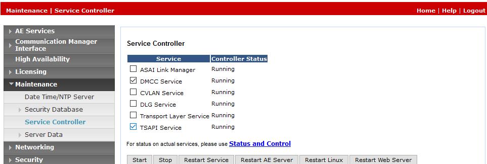 6.6. Restart Services Select Maintenance Service Controller from the left pane, to display the Service