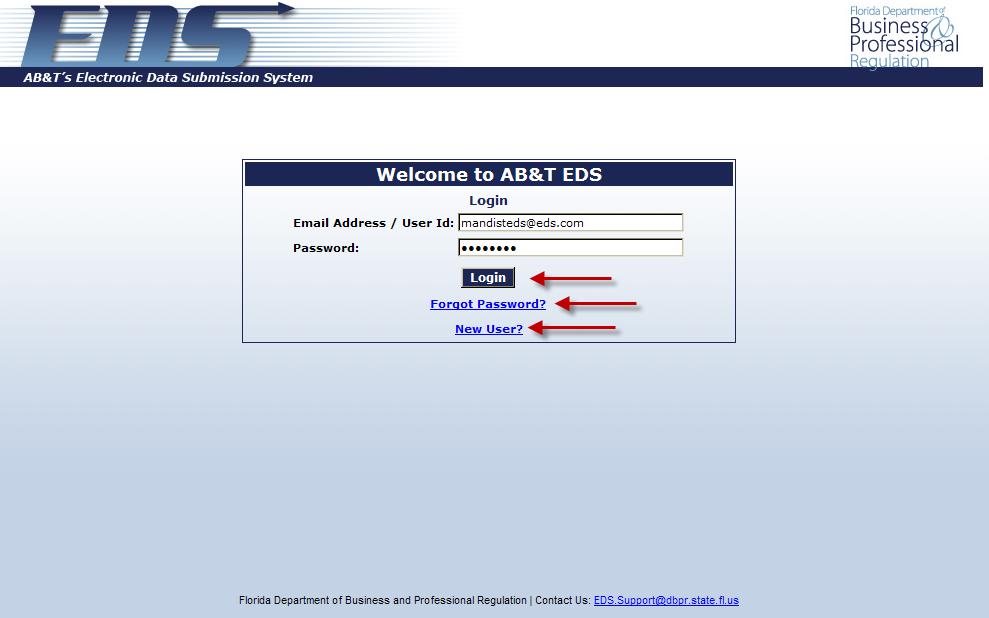 Logging Into EDS Log in with the user id and password provided through the EDS registration process and click on the Login