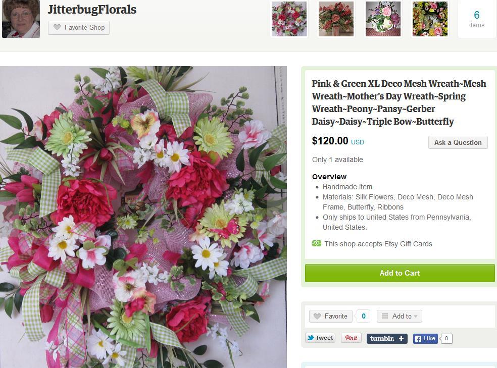 SHOP CRITIQUES Jitterbug Florals (started shop 10-13-13) Example Title Pink
