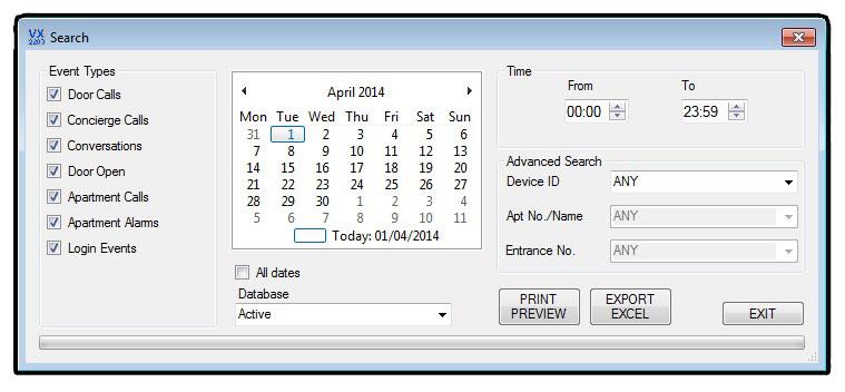 Event Types - ticking the relevant box next to the event type will allow the user to view the information selected either as a print preview or saved as an excel file.