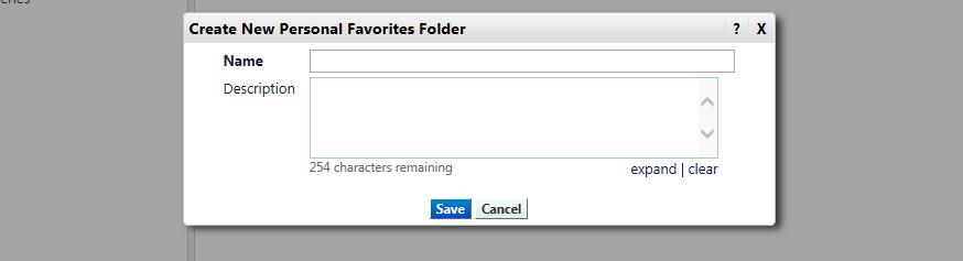Enter a name in the Name field and a description in the Description field for the folder and click on Save.
