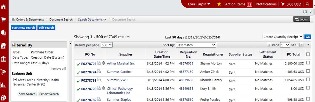 Document Search Export When you perform a document search you can export the results for further reporting and analysis.
