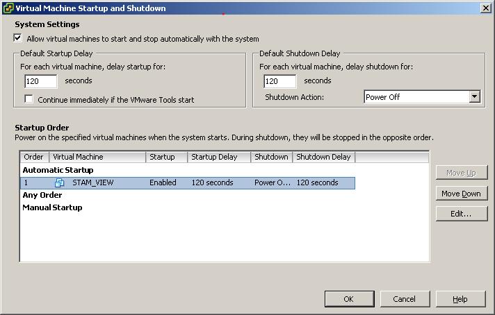14 STAM-VIEW SATEL 14. Select the "Allow virtual machines to start and stop automatically with the system" option.