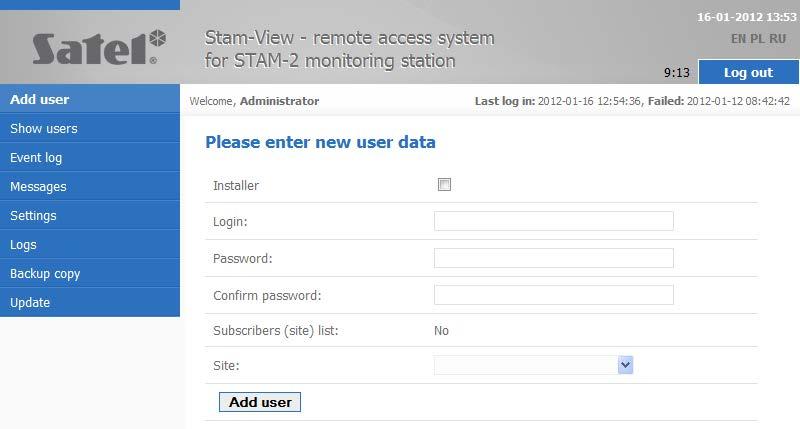 30 STAM-VIEW SATEL 4.5 Changing logo An option is provided to substitute the logo displayed at the top of the system window. In order to do it, the administrator should perform the following steps: 1.