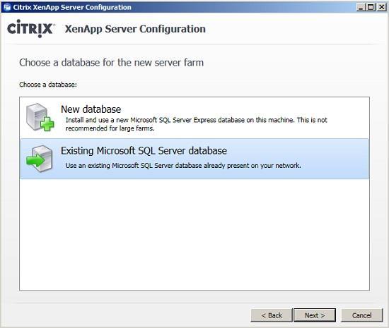 Figure 4: Choosing the SQL database After choosing an existing Microsoft SQL Server database, we need to provide the settings for the SQL server like the SQL