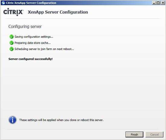 Figure 19: Configuration is applied. You will return into the XenApp Server Role Manager, after a few seconds the view will be updated and the reboot option will be shown.