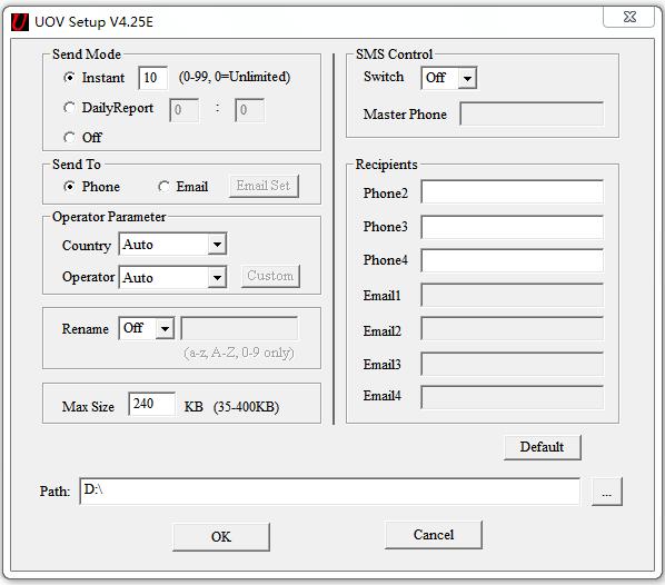7) You will see the following screen for setting up the GSM options for your camera. This is where to add phone numbers and e mail addresses and for other programming. Fig 10 8) Send Mode: a.