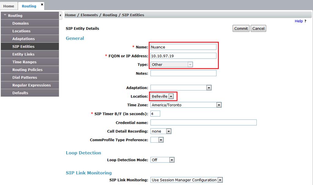 6.3.3. Nuance Speech Attendant SIP Entity A SIP Entity must be added for Nuance SA. To add a SIP Entity, select SIP Entities on the left and click on the New button on the right (not shown).