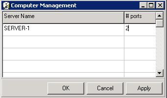 In the Computer Management window, set the # ports column to the desired value. In this example, 2 ports were configured. Click OK. Next, close the Configuration Panel.