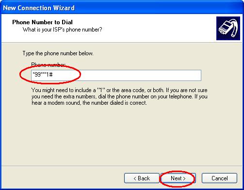20.Input the access number of your ISP. In China, It is *99***1#. Click Next button.