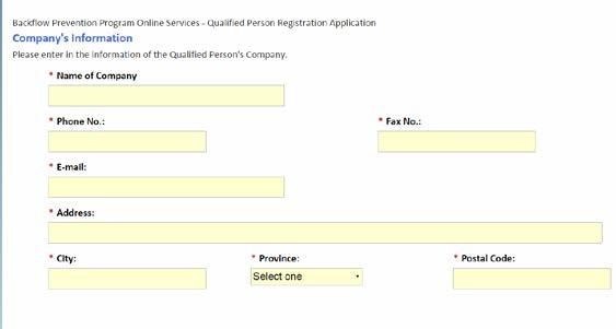 QUALIFIED PERSON Registration Application This function allows private contractors to register their employees as Qualified Persons with the City of Markham s Backflow Prevention Program by providing
