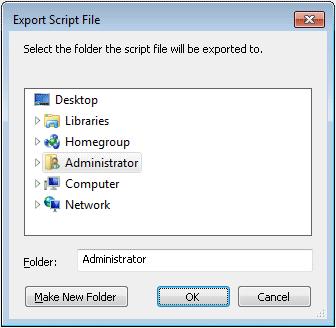1. Right-click on a script file in the Operation Component Management view. Select Export Script File from the pop-up menu. The Export Script File dialog box will be displayed. 2.