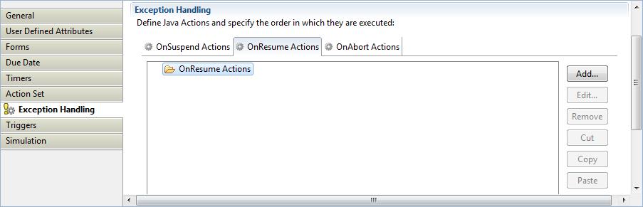 On*Actions are not related to exceptions or error cases. They are regular Java Actions that are executed when the command for a state transition has been invoked.