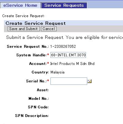 esmart How to Create a Service Request Step 3: Key in the system handle to pull the
