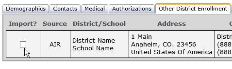 NOTE: The comment information on the Other District Enrollment tab can be edited prior to importing the data.