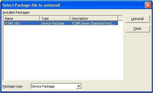 Uninstall Package The following dialog box allows selecting installed packages to be removed from GeniusPlus: WARNING Be careful when removing