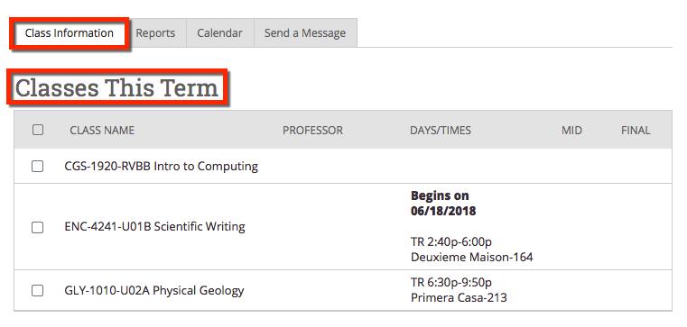 Note: You can view your enrollment history from previous semesters by using the term dropdown menu.