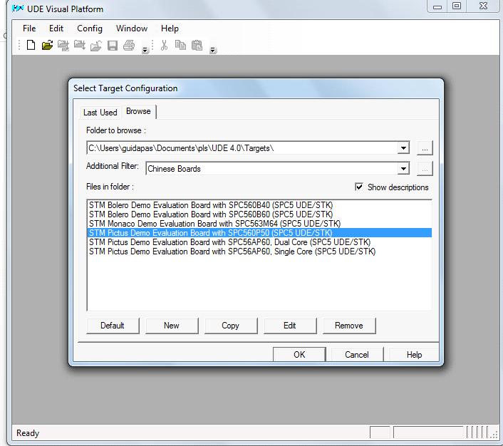 UDE Visual Platform: Select Target Configuration 5.