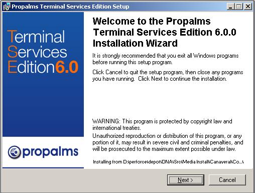 Beginning the Installation Installing Propalms Terminal Services Edition software NOTE You do not need to insert the Propalms Terminal Services Edition CD into the drive of each targeted server when