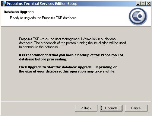 Read the Database Upgrade screen, verify that you have a full backup of the current state of your database and then click Upgrade.