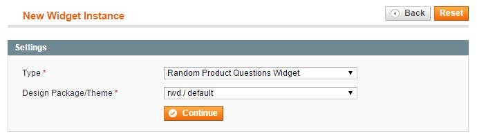 Creating a Product Questions Widget The extension includes a Product Questions ticker widget which can be used to rotate random product questions in the front-end Magento store.
