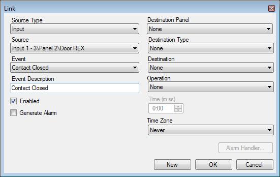 Setting Up a Site 5.9 Adding Panel Links Panel links are rules defining how the system should behave when events occur in the access control panel. Numerous events and links can be defined.